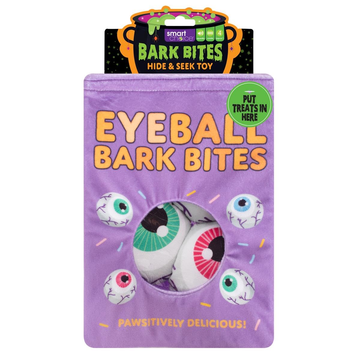 YöL Hide & Seek Crinkle Effect Plush Dog Toy Halloween Squeaky Eyeball Bark Bites- Treat Hiding Pet Puppy Stimulating Interactive Play For Boredom Chewing Teething