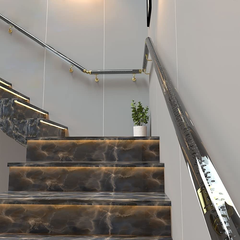 Handlauf Schwarz Klar Acryl Handlauf für Treppen, Haltestangen für Wandmontage mit Klammern an Endkappen, Rutschfeste Korridor-Stützschienen, 1m - 6m(Gold,3m/10ft)