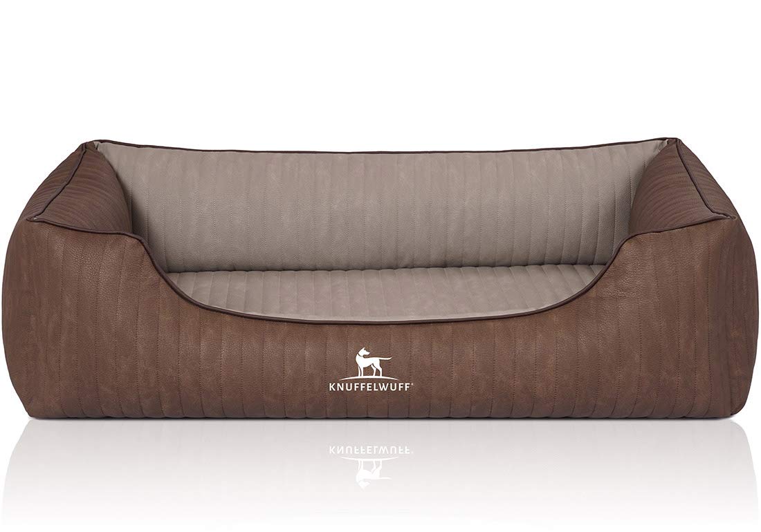 Knuffelwuff 14120-002 - Cama ortopédica para Perros, cojín para Perros, Cesta para Perros de Piel sintética Outback XL, 105 x 75 cm, marrón/Gris