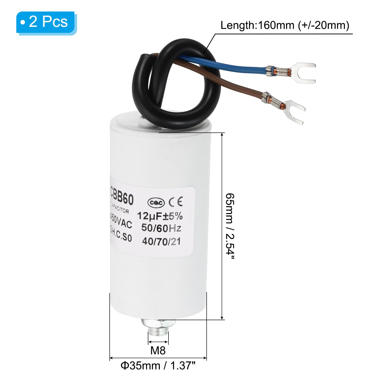 PATIKIL Condensatore CBB60 12uF 450VAC 4 Pin, 2 Pezzi, Per Pompe Acqua E Motori