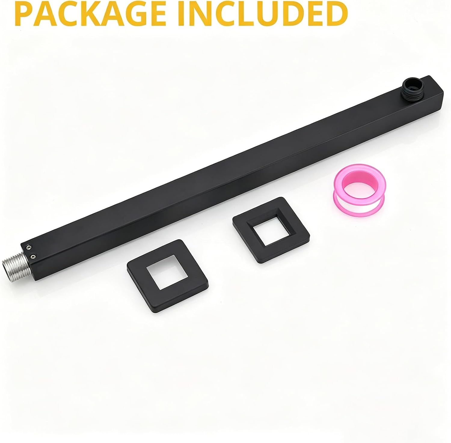 14 Inch Shower Head Extension Arm with Flange, Shower Rod, Black | Square Straight Rain Showerhead Extended Arms, Shower Pipe Extender Arm Replacement, Wall Mounted, SUS304 Stainless Steel