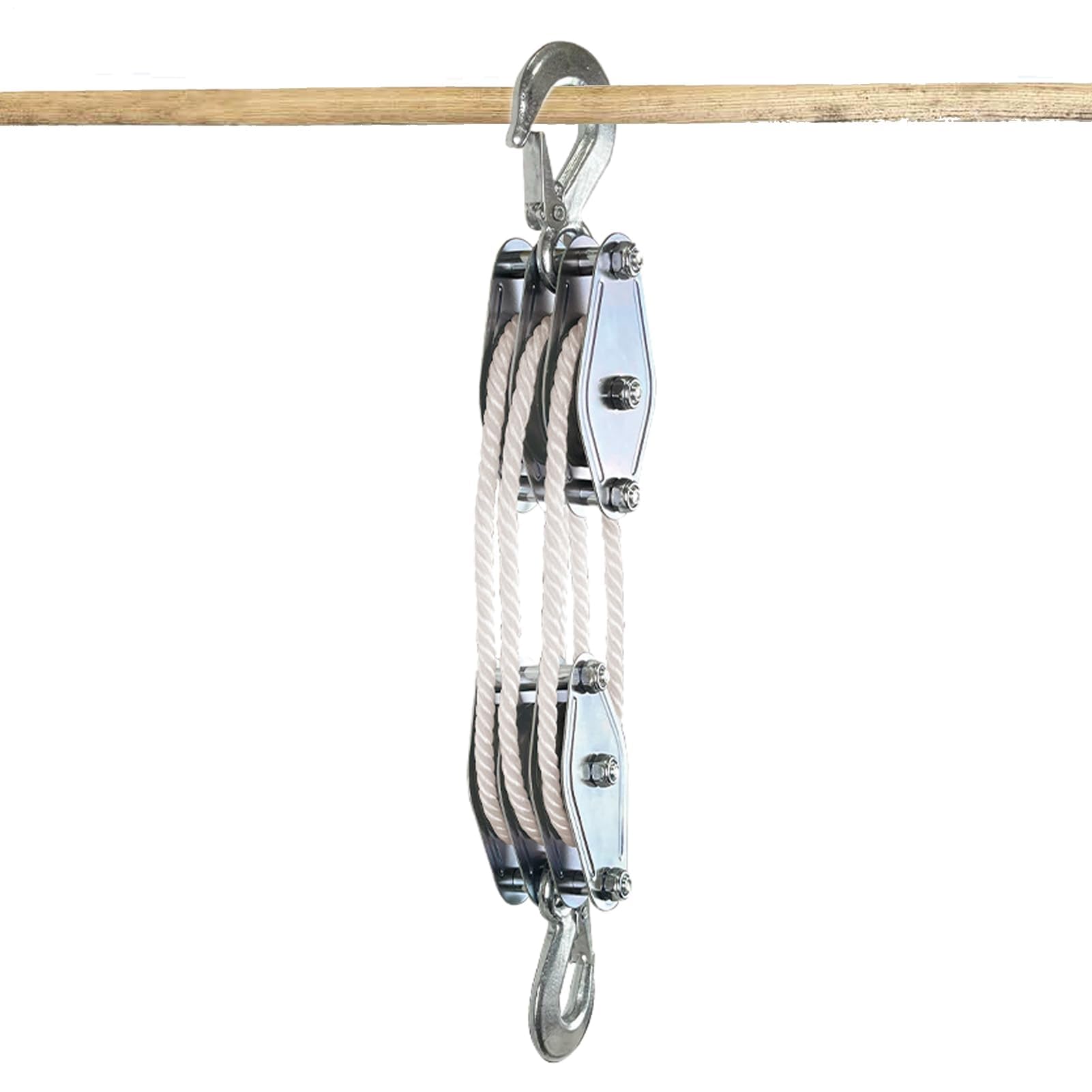 Block and Tackle - Sistema di pulegge in acciaio resistente per sollevamento carichi pesanti, kit di sollevamento Ga & Worhop con corda e pulegge, soluzioni di sollevamento fai da te