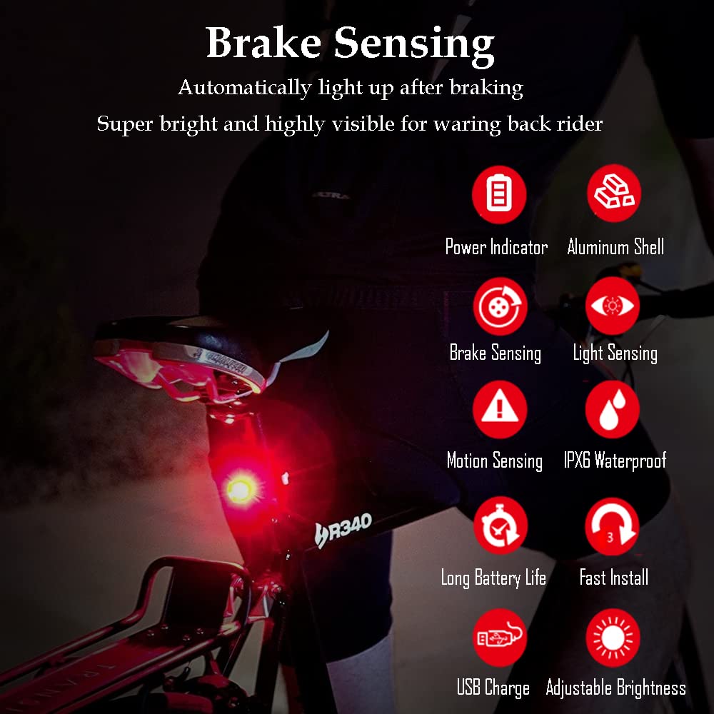 G Keni Smart Bike Tail Light, Brake Sensing Rear Lights, Auto On/Off