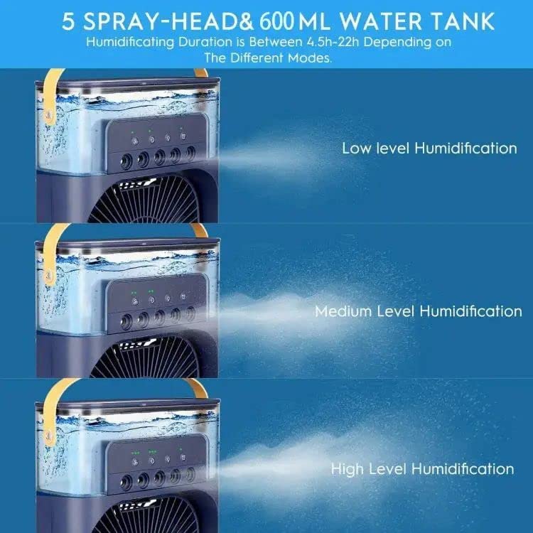 Image of Drumstone 15 𝒀𝒆𝒂𝒓𝒔 𝑾𝒂𝒓𝒓𝒂𝒏𝒕𝒚 Mini Portable Personal Air Cooler with Mist Function, 3 Fan Speeds, 600ml Water Tank, Ice-Assisted Cooling, 7 Color Ambient Light, Desktop Cooling Fan,