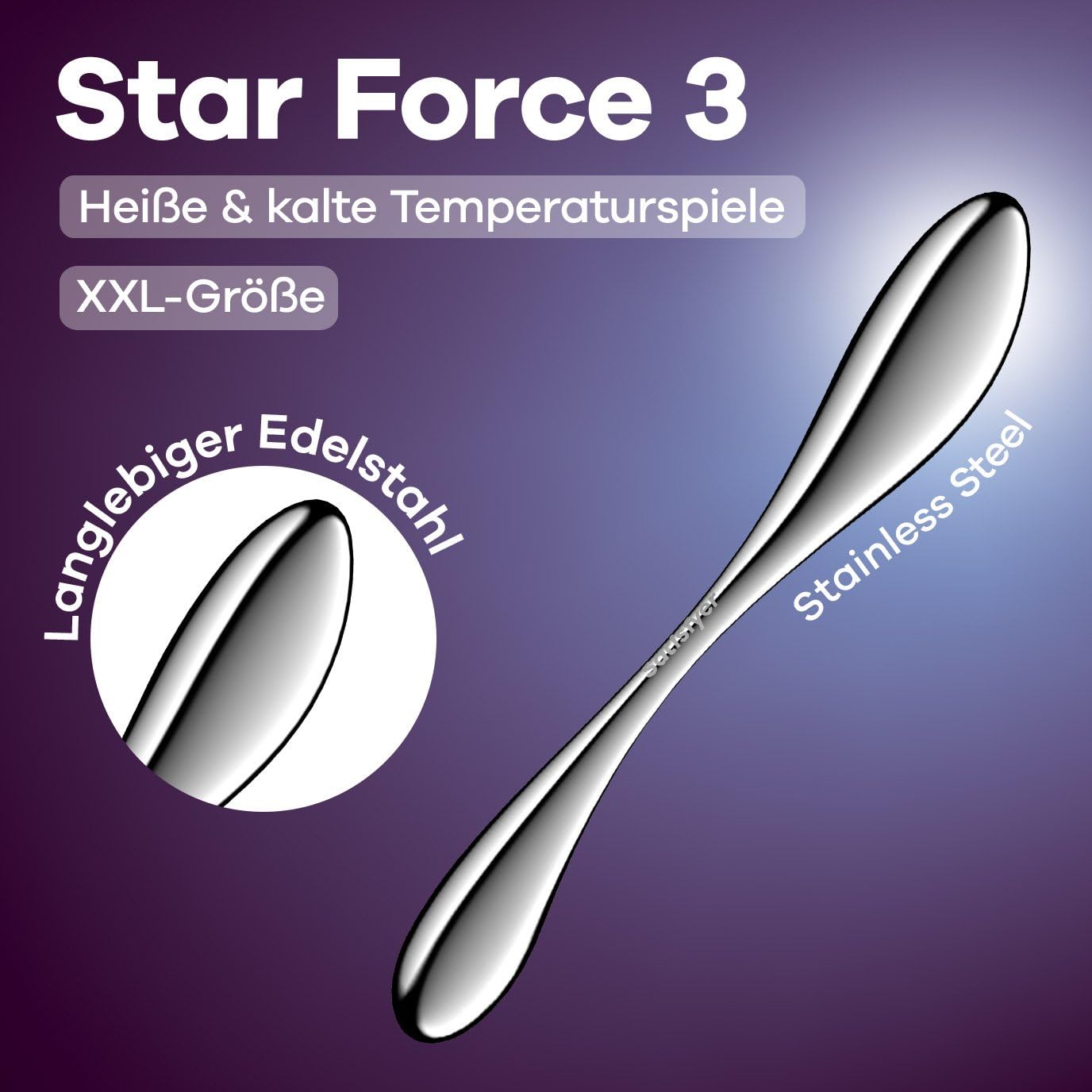 Satisfyer Star Force 3 Consolador | XXL de acero inoxidable para mujeres y hombres | consolador de acero extra grande | estimulación del punto G | consolador de juego de temperatura | juguete sexual