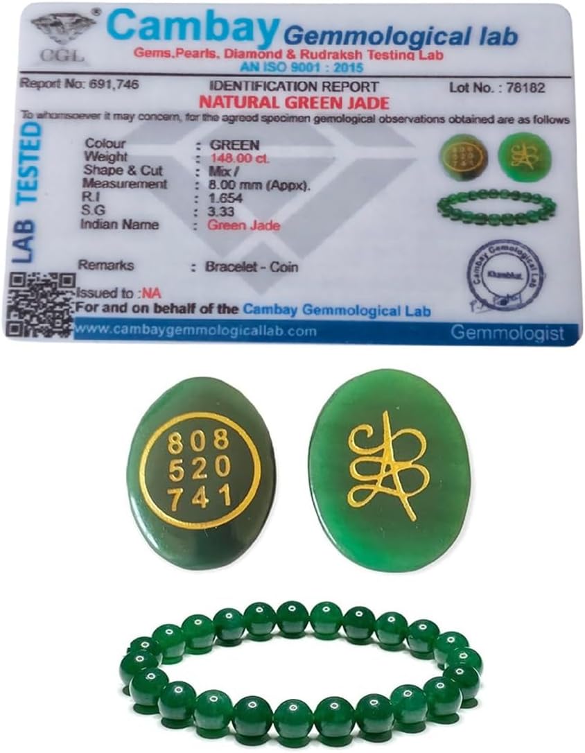 Natural Green Jade Money Switch Zibu Symbol Coin and Natural Green Jade Bracelet 8 MM Beads Attract Money Cash Flow and Wealth for Men and Women