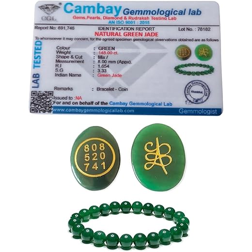 Natural Green Jade Money Coin + Bracelet 8 MM