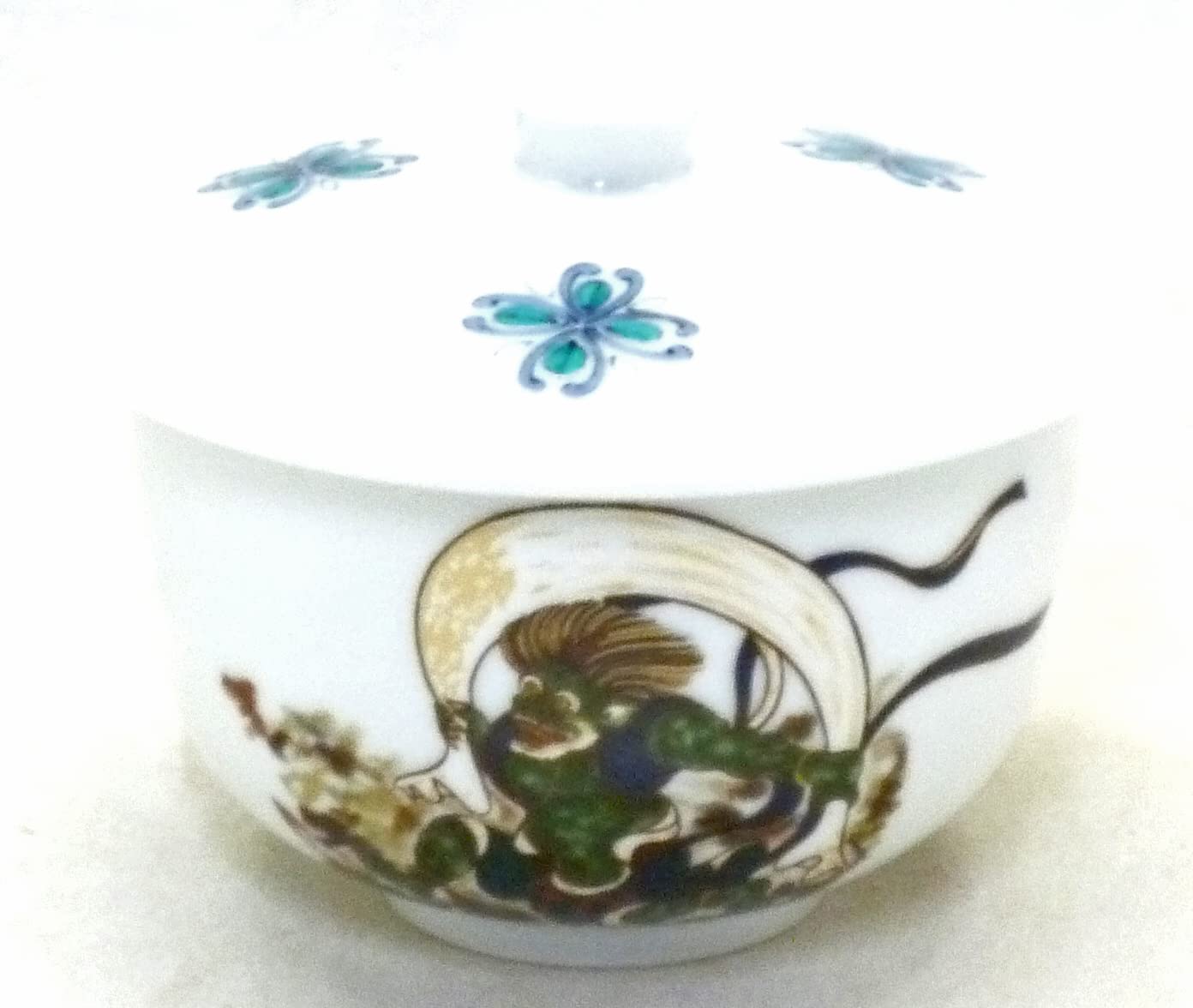 Kutani Ware Stylish Teacup with Lid Fuzin Raijin