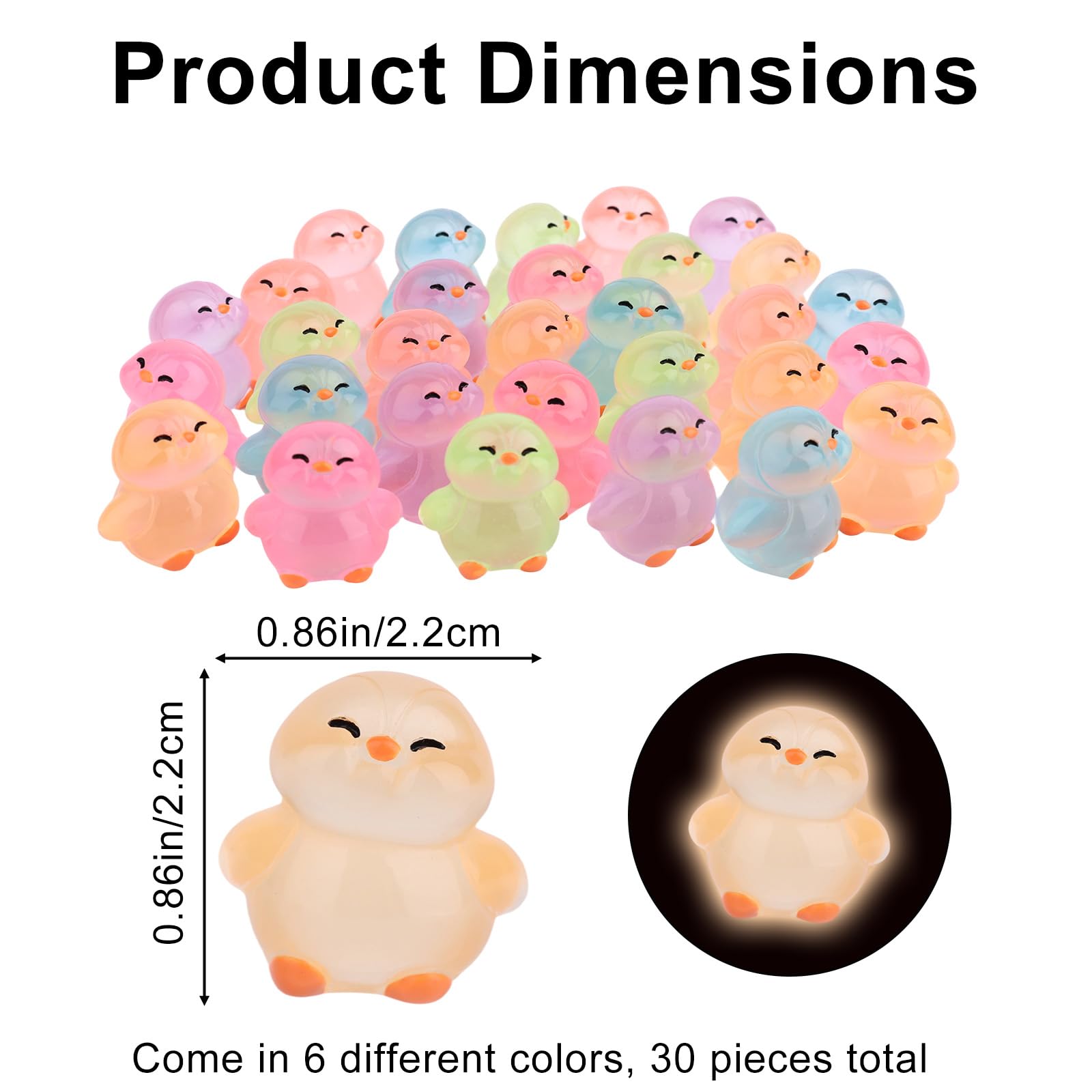 Sinbana 30pcs Glow in The Dark Mini Resin Penguins, 6 Colors Luminous Tiny Penguin Micro Fairy Garden Landscape for Dollhouse - Image 2