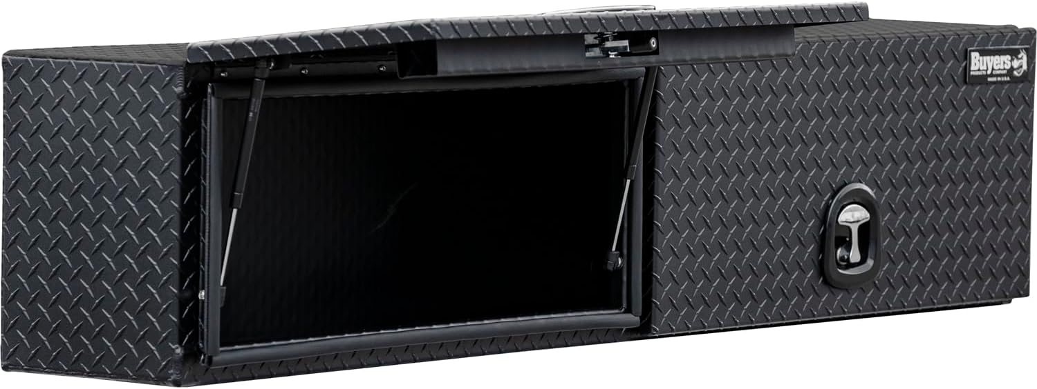 Buyers Products 1722365 Topsider Truck Tool Box, 18x16x90 Inch, Matte Black Diamond Tread Aluminum, Dual Flip-Up Doors, Locking Compression Latch, Weather Resistant, No-Drill Mount, Made in USA