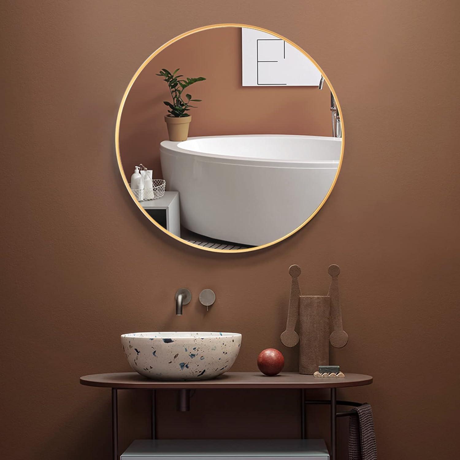 CONGUILIAO Circle Mirror Gold 28 Inch Round Wall Mounted Mirror, Large Bathroom Mirror, Wall Mounted Over Sink Vanity Mirror for Living Room Washrooms Entryways Decor