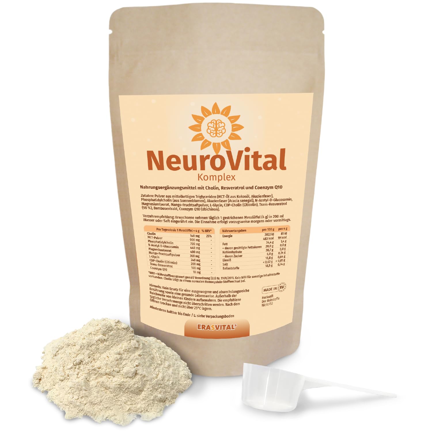 NeuroVital Komplex 300 Pulver – Nährstoffmischung mit MCT-Pulver, Citicolin (CDP-Cholin), Magnesium & Pflanzenstoffen – Nahrungsergänzung für bewusste Ernährung & aktive Lebensweise