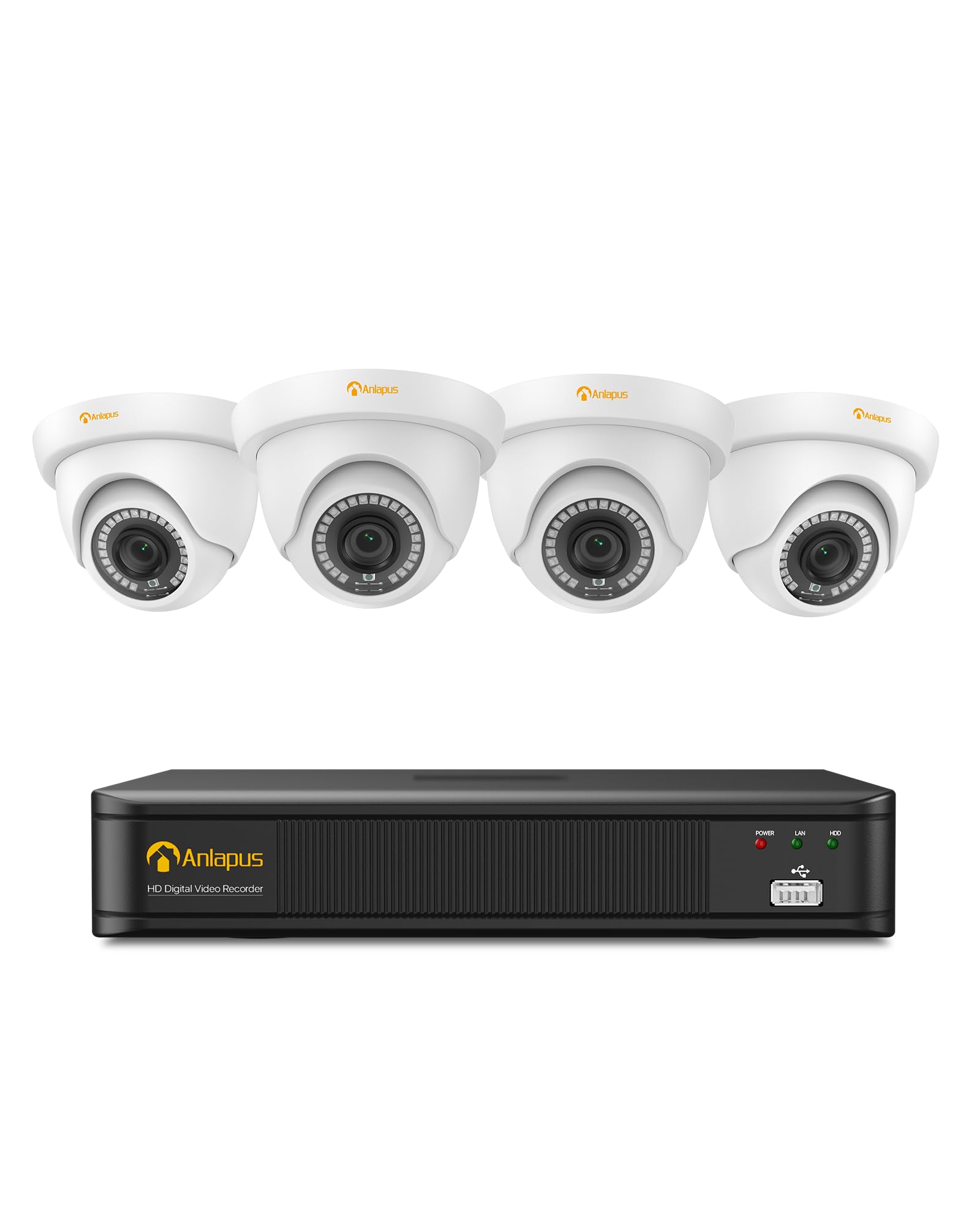 Anlapus 1080P Kit Telecamera di Sorveglianza DVR 8CH senza HDD, 4 Telecamere Dome Esterne 2MP, Rilevamento Persone e Veicoli, Visione Notturna 24 m