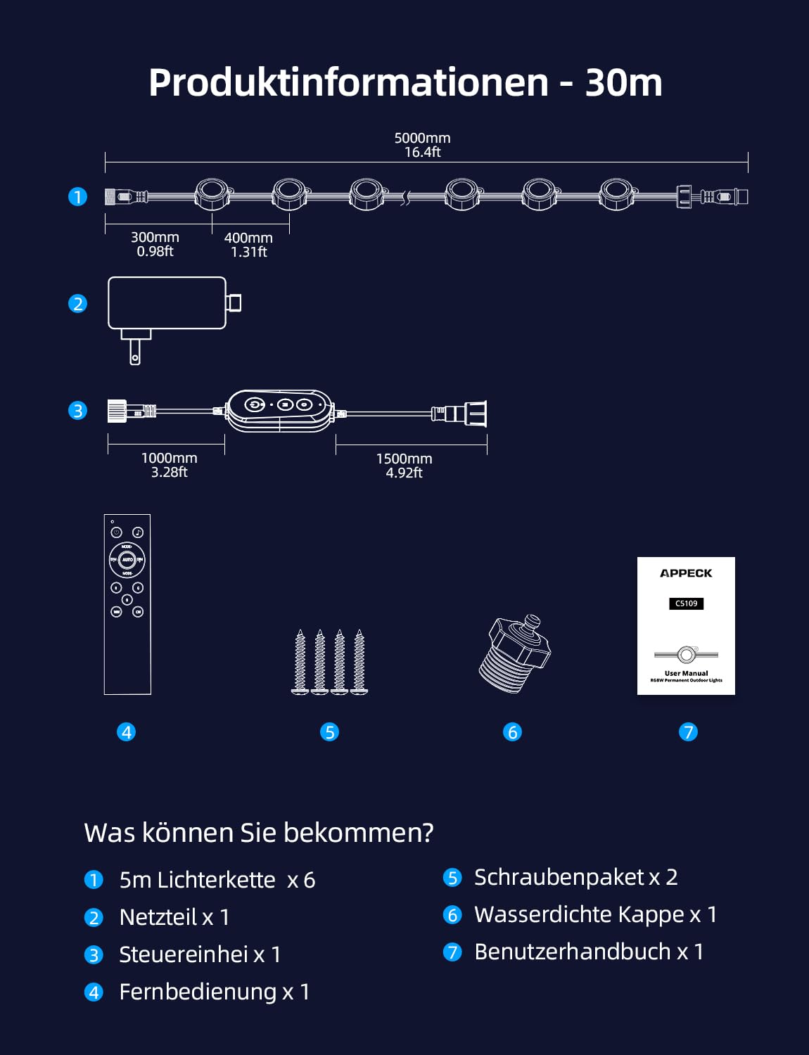 APPECK Permanente Außenbeleuchtung 30m mit 72 LEDs, Lichterkette Außen Haus | Smarte, Farbwechsel, IP65 Wasserdicht, RGBW, 111 Szenenmodi, für Tägliche Feiertag Dekoration, Kompatibel mit Alexa, Schwarz