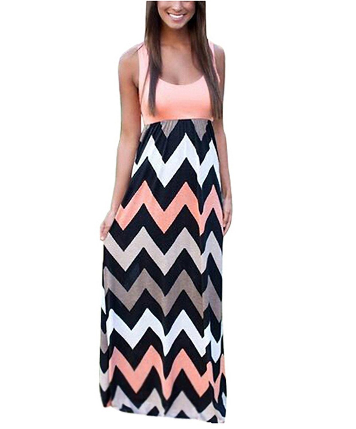 Très Chic Mailanda – Vestido de verano largo de gasa para mujer, para fiesta, de cintura alta, sin mangas