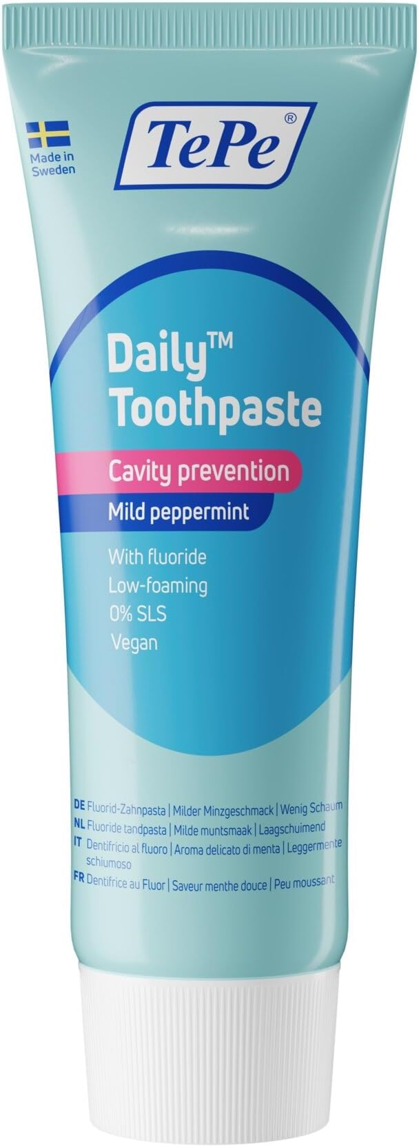 TePe Daily Toothpaste, mild Peppermint Flavour, Gentle Everyday Toothpaste to Prevent Cavities with an Age-Appropriate Fluoride Level