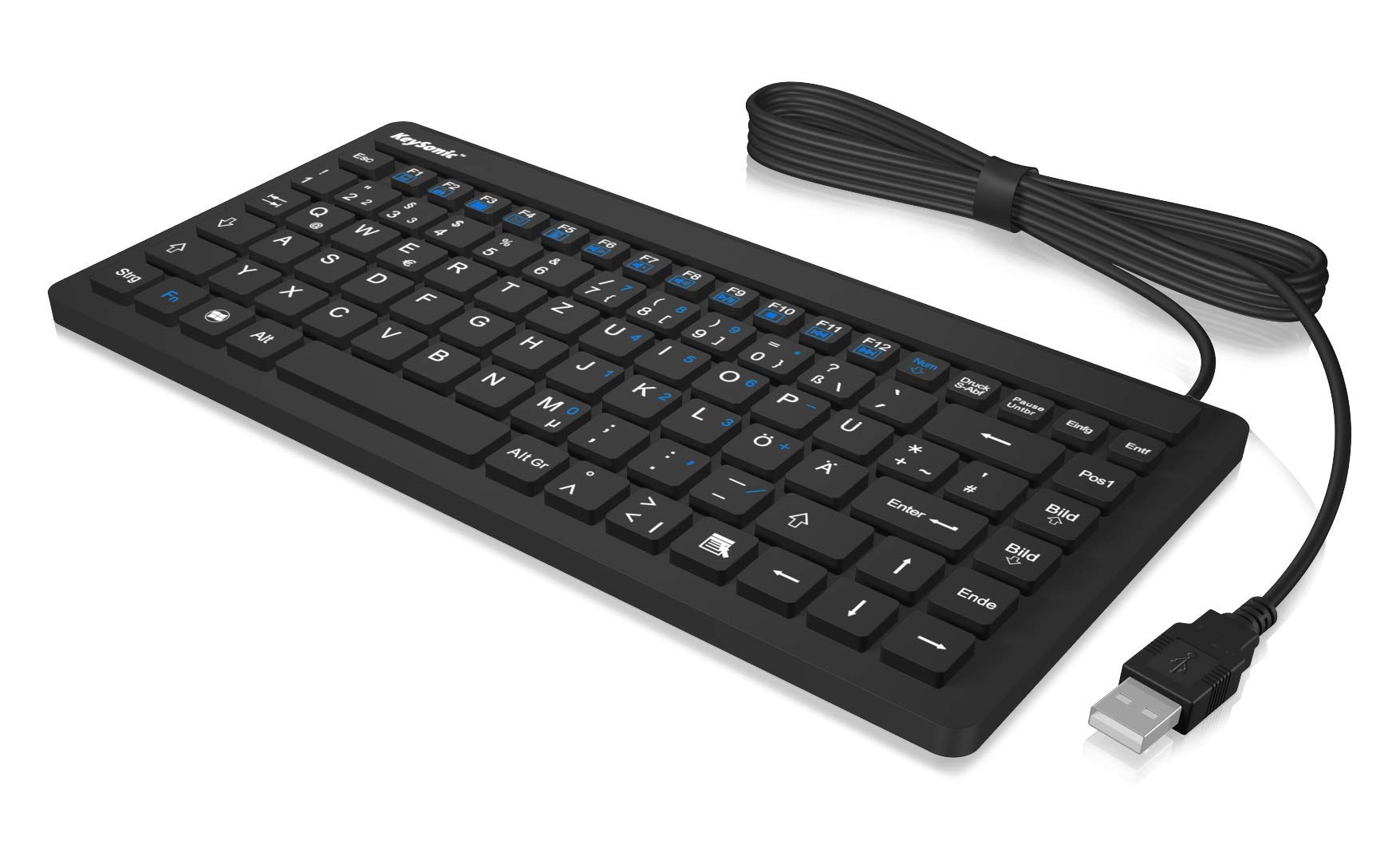KeySonic KSK-3230IN (DE) Wasser-/Staubdichte Mini-Tastatur (USB-kabelgebunden) aus Silikon mit 12 Funktionstasten (schwarz)
