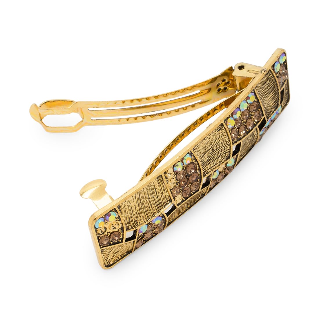 Radhu & Kabby Metal Barrette Hair Clip For Women | Stylish French Hair Clips for Girls | Durable Hair Barrettes | Vintage Gold with Brown Crystal Stones | One Piece