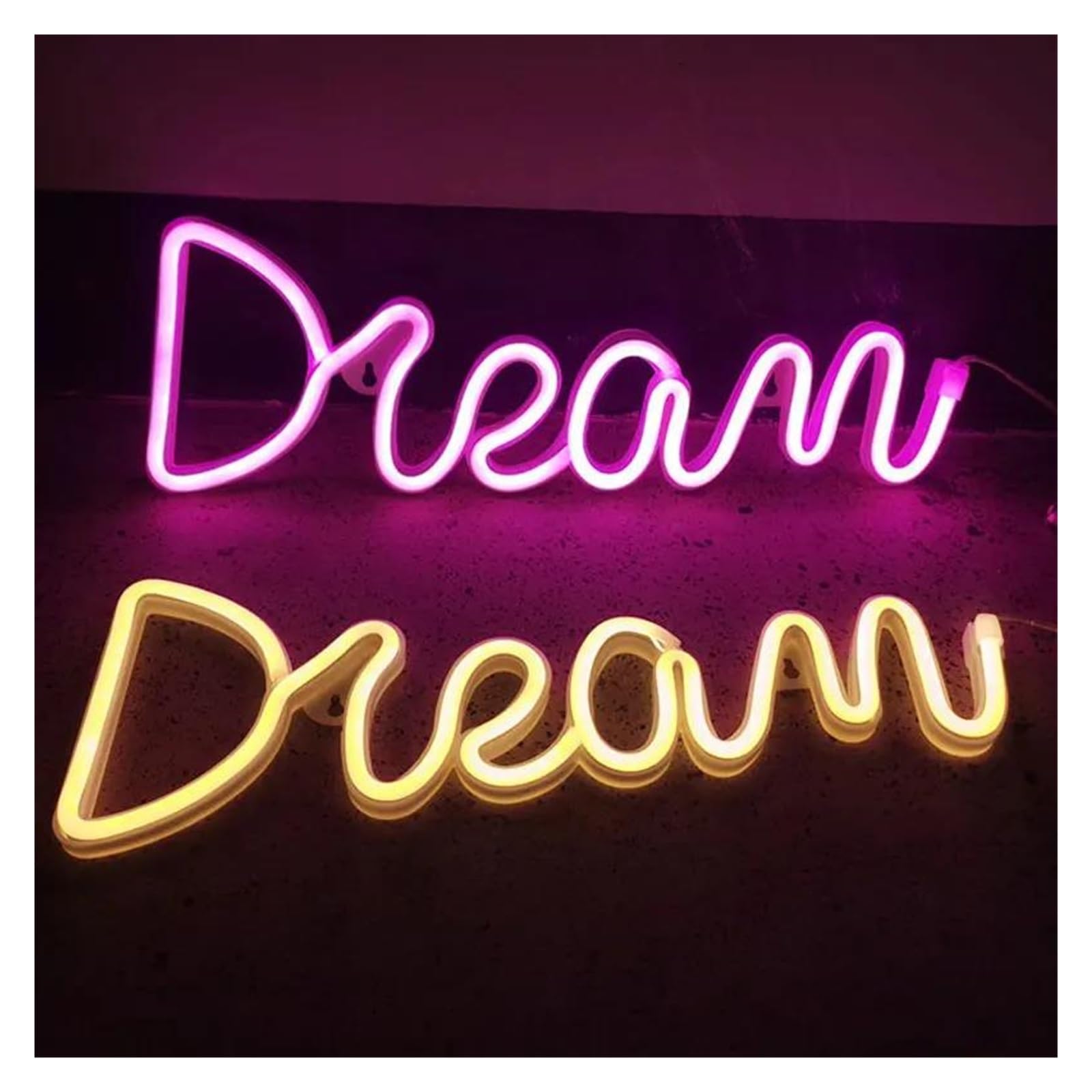 Luces Art Decoration Christmas Letrero De Neón Con Forma De Sueño LED, Lámpara De Neón Alimentada Para Pared, Decoración Para Sala De Estar, Luz De Neón Para Bodas Y Vacaciones(Dream-Pink)