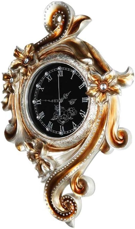 Wall Clock Gold/Brown Resin Creative Clocks Simple Decorative Clock Living Room Hanging Table Home Bedroom Wall Clock Mute (Color : Gold) (Color : Brown)