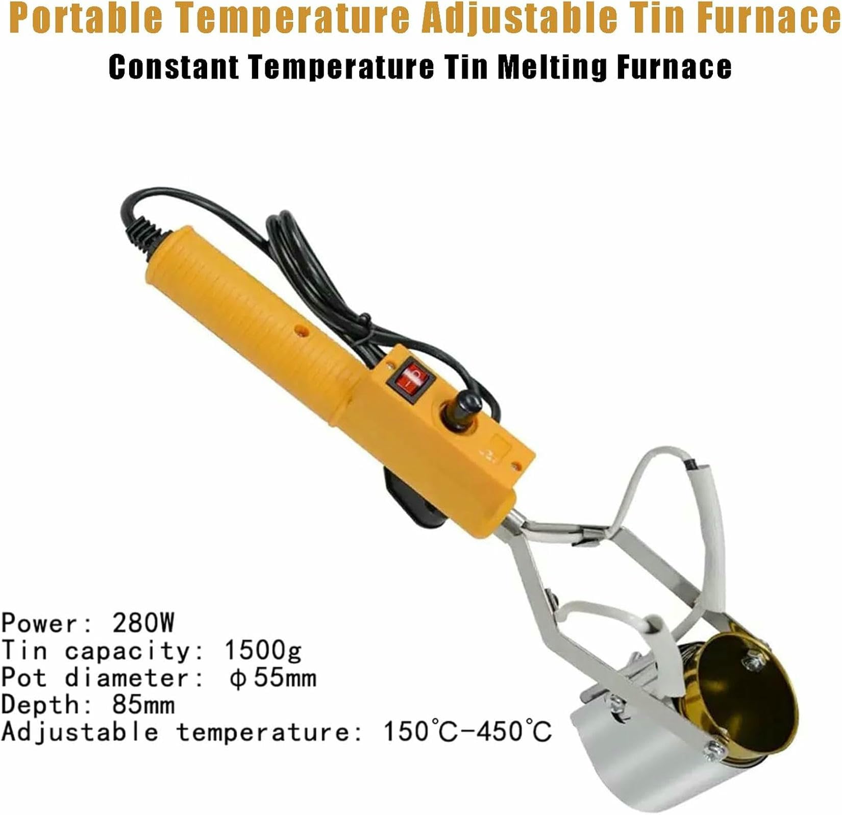 Kit De Pot De Fusion De Plomb - Four Électrique pour Métaux avec Température Réglable 150-450℃, Creuset De Fusion Portatif 160W/280W/380W pour Moulages de Poids de Pêche, Pendentifs en Métal