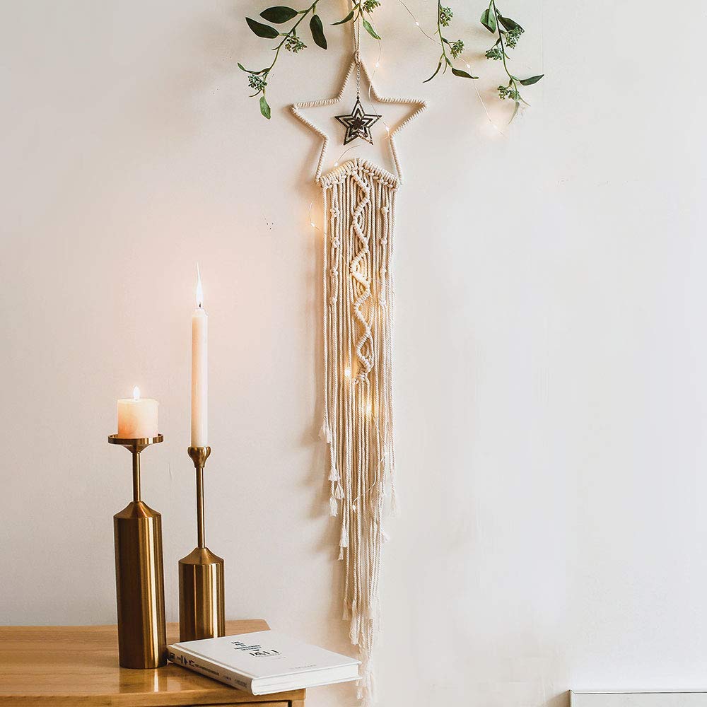 Handmade Macrame Star Moon Dream Catcher Pack of 2| WBDC 07 | Boho Wall Hanging Decor, Best Gift for Girls, Friends, Marriege, Home, Bedroom, Living Room Decoration 36" H x 10" W-image-41