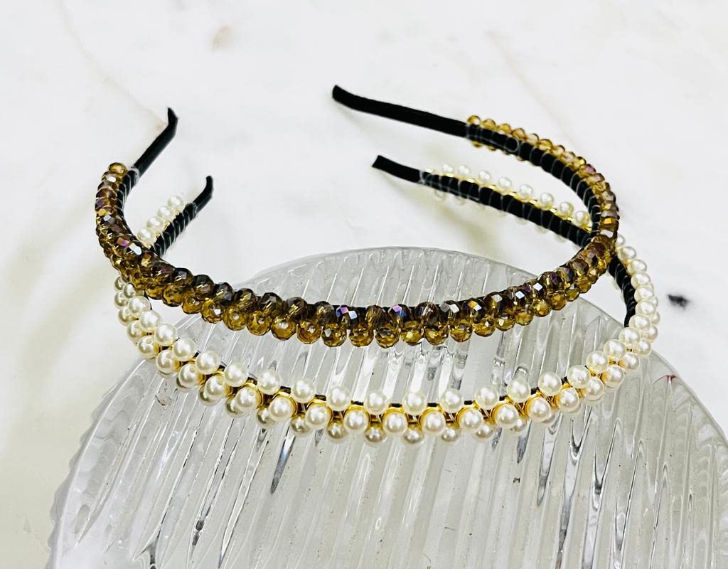 Deepti Chandna Designs 2 Piece Crystal & Pearl Dark Gold Hair Band For Wedding Party Hair Band for Girls and Women Rhinestone Headband (B0C55L4HYH) Amazon Price History, Amazon Price Tracker
