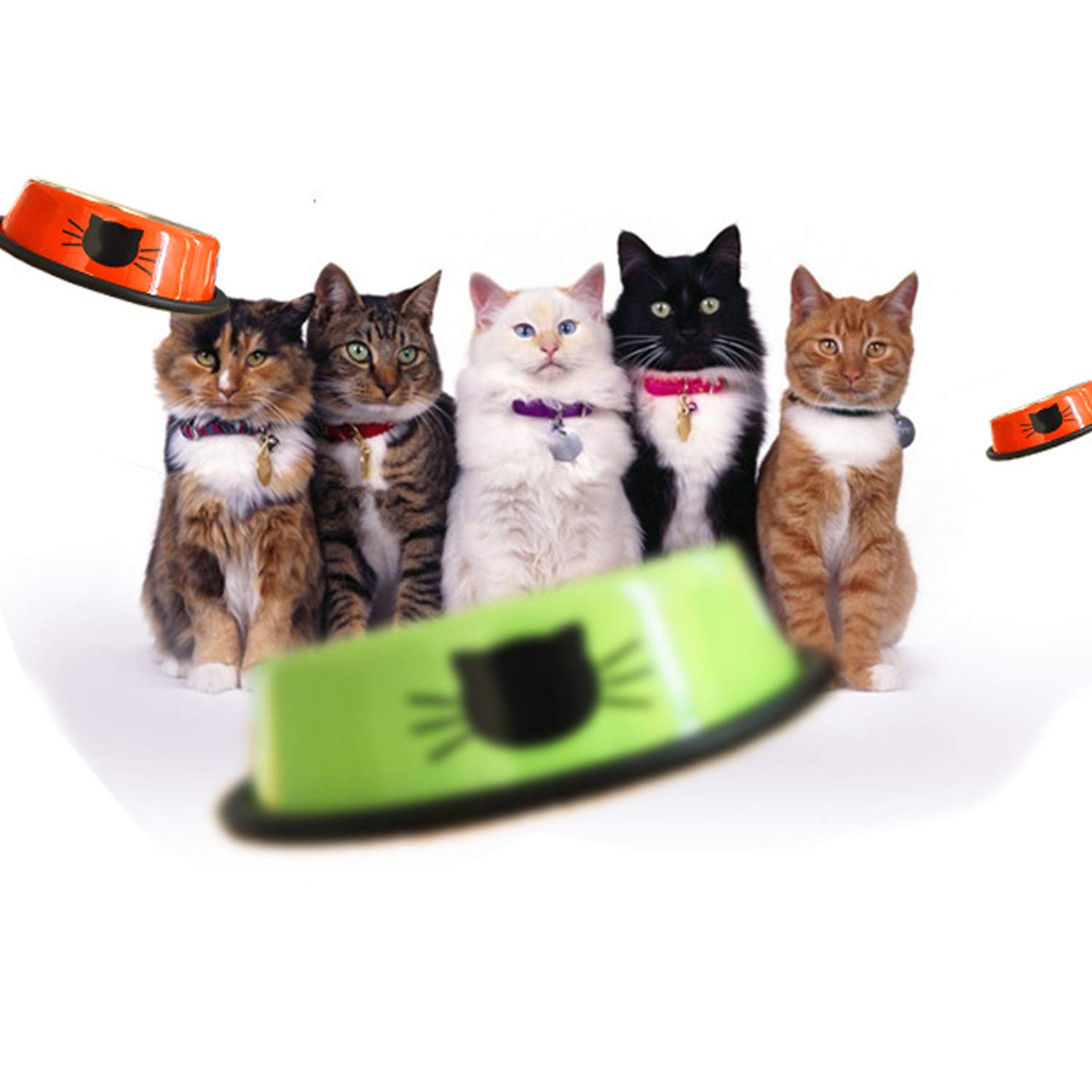 Ciotola antiscivolo in acciaio inox per gatti set da 3 multicolore nero rosso