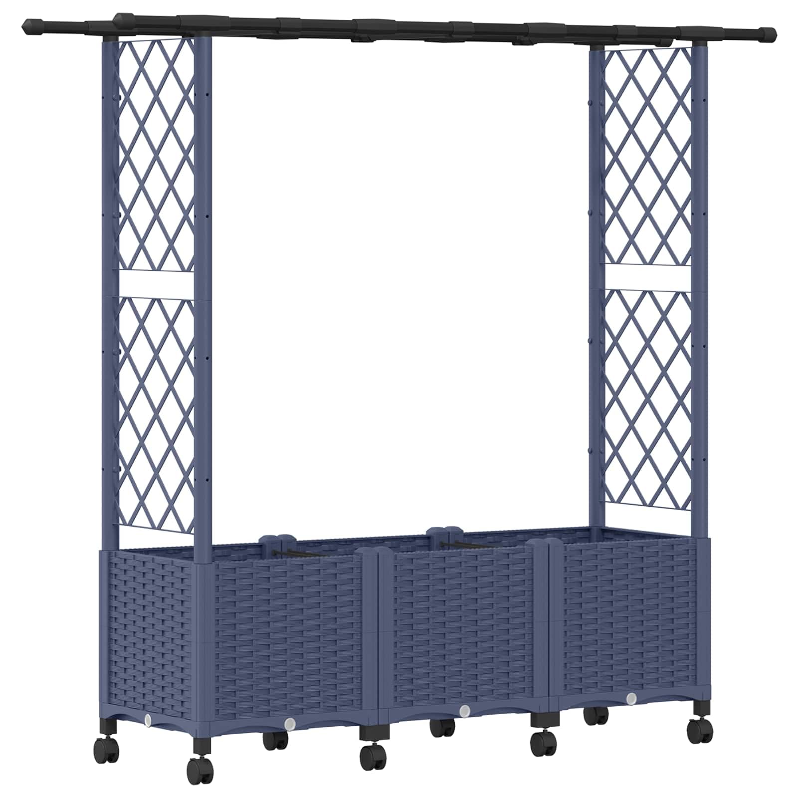 Bancal alto con enrejado y techo, gris, 162,5 x 40 x 142 cm, polipropileno | Jardinera móvil de polipropileno para terraza y balcón, con enrejado resistente a la intemperie y almacenamiento de agua.