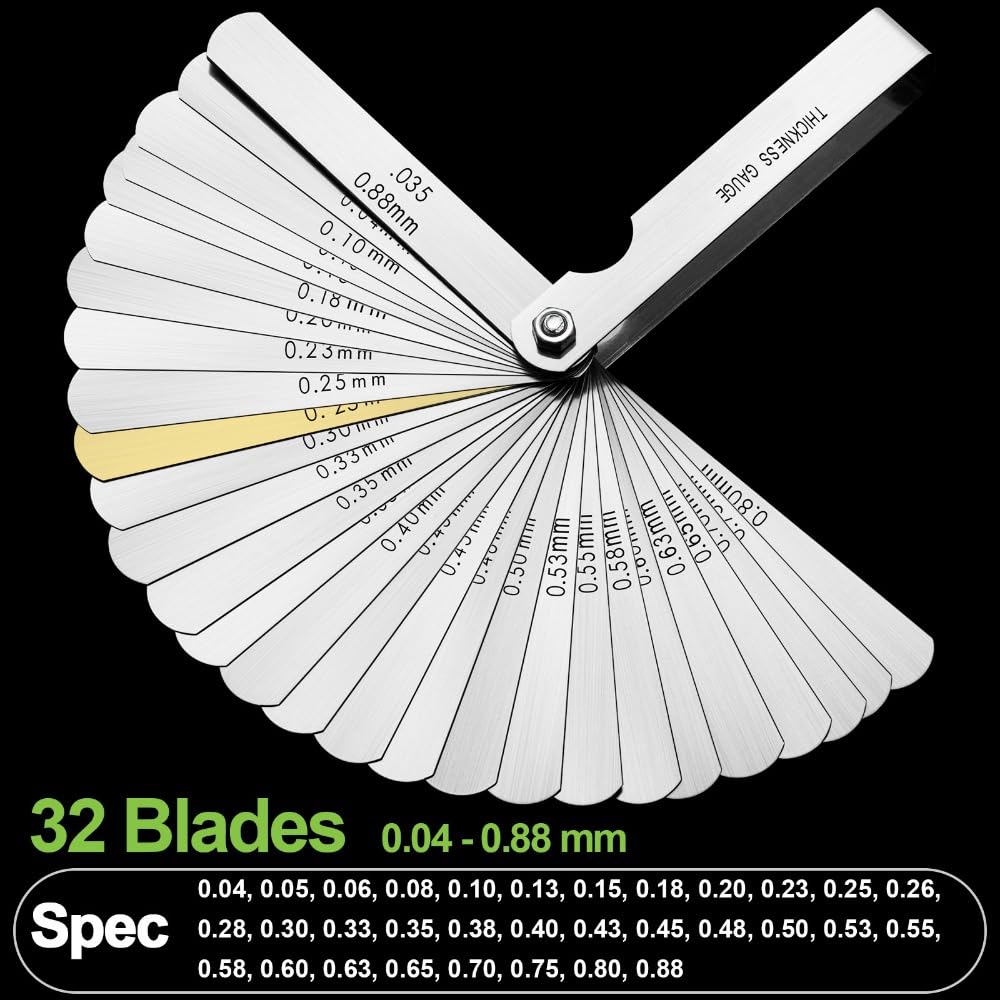 32 Blades Feeler Gauges for Valves 0.0015-0.035'' (0.04-0.88 mm) Dual Marked SAE and Metric Measuring Tool,Feeler Gauge Set Stainless Steel - Image 3