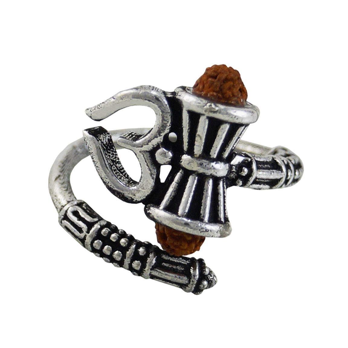 Bigwheels Stylewell Mens and Womens Adjustable Stylish Trending Rudraksha Oxidized Mahakal Shiva Trishul Damroo Designer Bahubali Cuff Finger Ring (Free Size) (Silver) (B08W9WH4Z2) Amazon Price History, Amazon Price Tracker