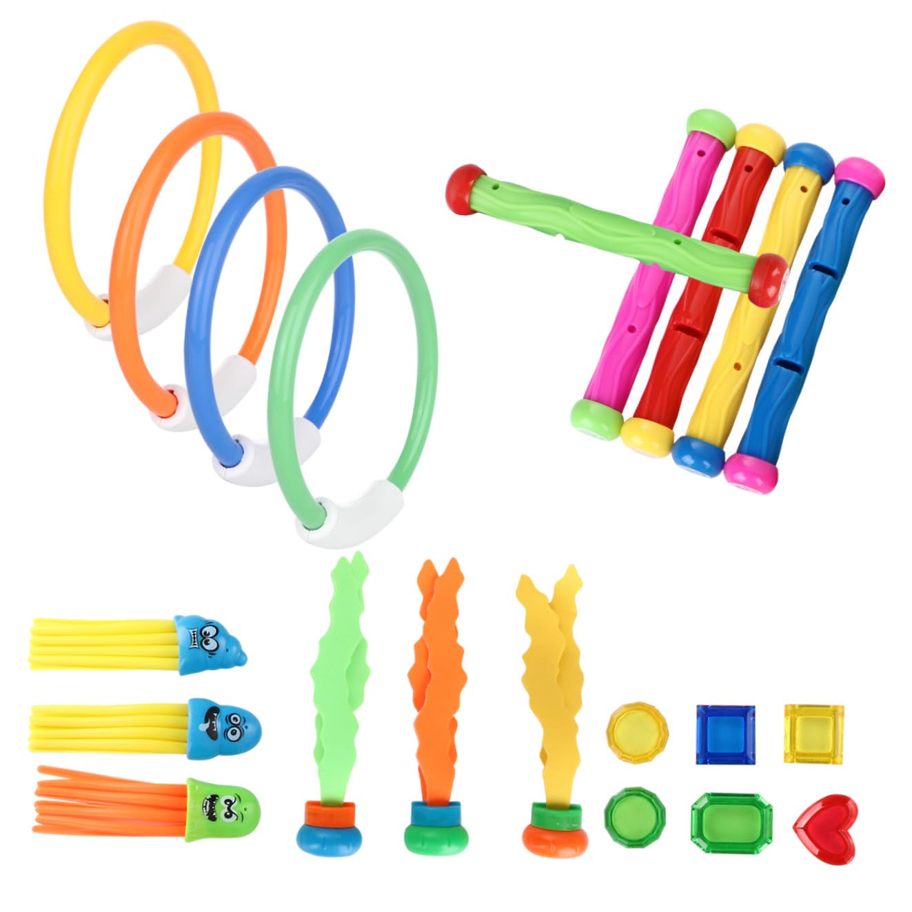 21 pièces Jeu de Plongée Garçon Fille Jouets Piscine Bâtons Anneaux Algues Gemmes Couleurs Aléatoires pour Débutants Couleur Aléatoire Couleur Aléatoire