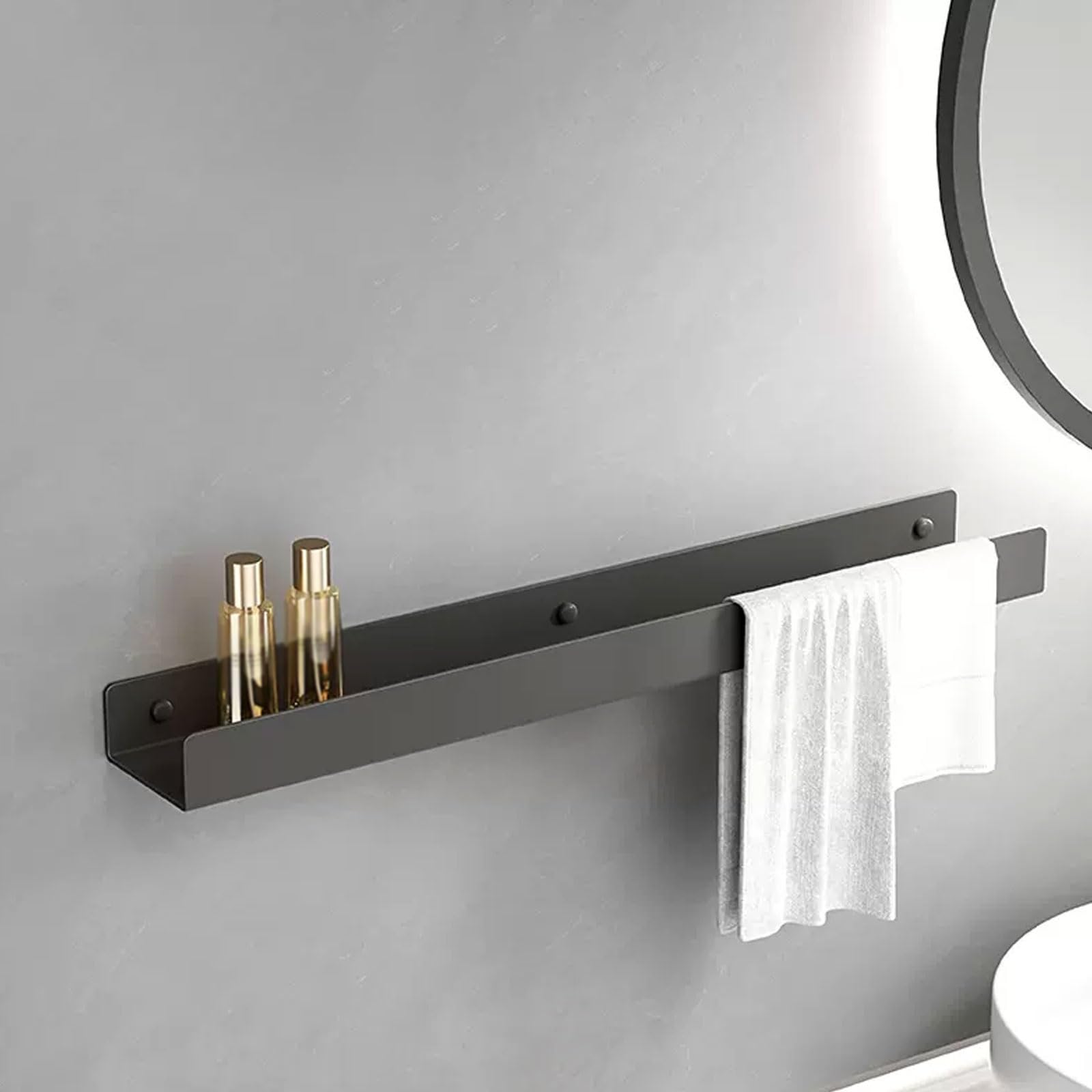 IUokLU Stainless Steel Bathroom Shelf, Wall-Mounted No-Drill Storage Rack for Bathroom, Kitchen & Balcony, 50cm Gray Floating Shelves for Shower & Home nization (Gris 80cm)