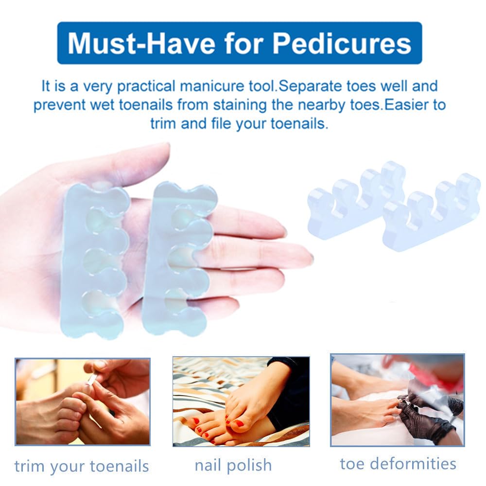 ZaxSota Pedicure Toe Separators for Bunion & Nail Polish Orthopedic Gel Toenail Dividers, Soft Gel Pedicure Kit Suitable for Salon Supplies, Beauty Tools for Toenail Separation: White