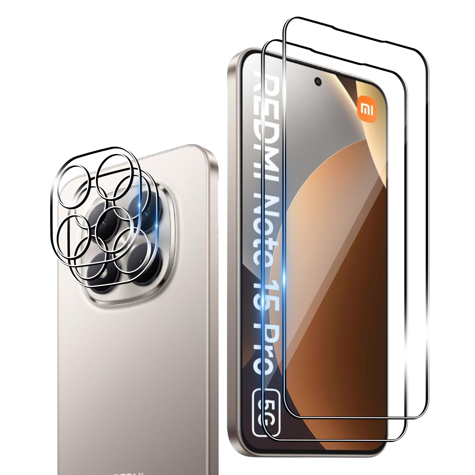 Kit 2+2 Vetri Temperati Per Xiaomi Redmi Note 15 Pro 5G – 2 Per Schermo E 2 Per Fotocamera, Durezza 9H, Anti-impronta