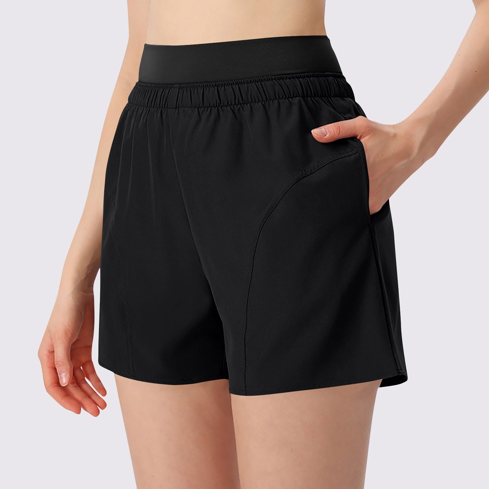 Summer Athletic Shorts for Women Casual Loose Elastic Waist Workout Shorts Quick Dry Stretch Running Gym Yoga Shorts Black