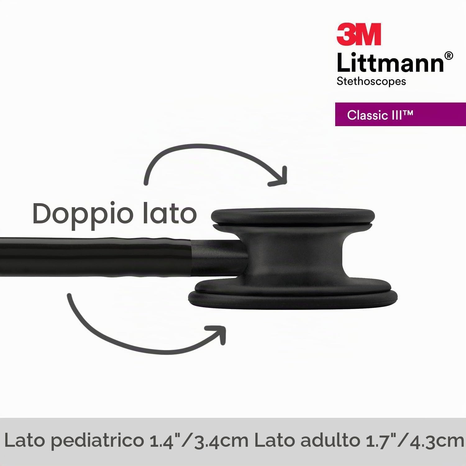 Stetoscopio per il monitoraggio 3M™ Littmann® Classic III™ con incisione laser (Nero - Nero Opaco 5803)