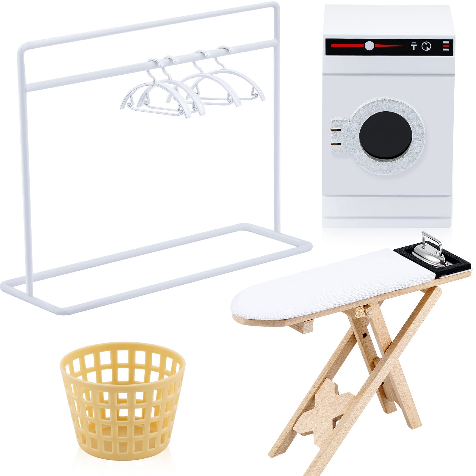 9 Pieces Gloria Dollhouse Furniture Miniatures Washer and Dryer Toy Imaginative Iron Play Set Easy to Store and Carry Laundry Pretend Play Kit