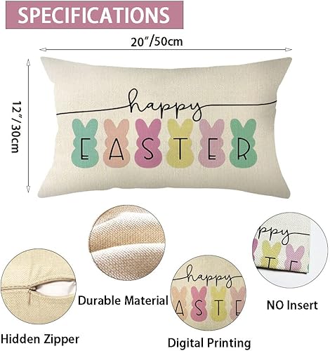 Miniatura 7 de Ogiselestyle Funda de almohada lumbar de conejo de Pascua, 12 x 20 pulgadas, decoración de conejo de primavera para sofá