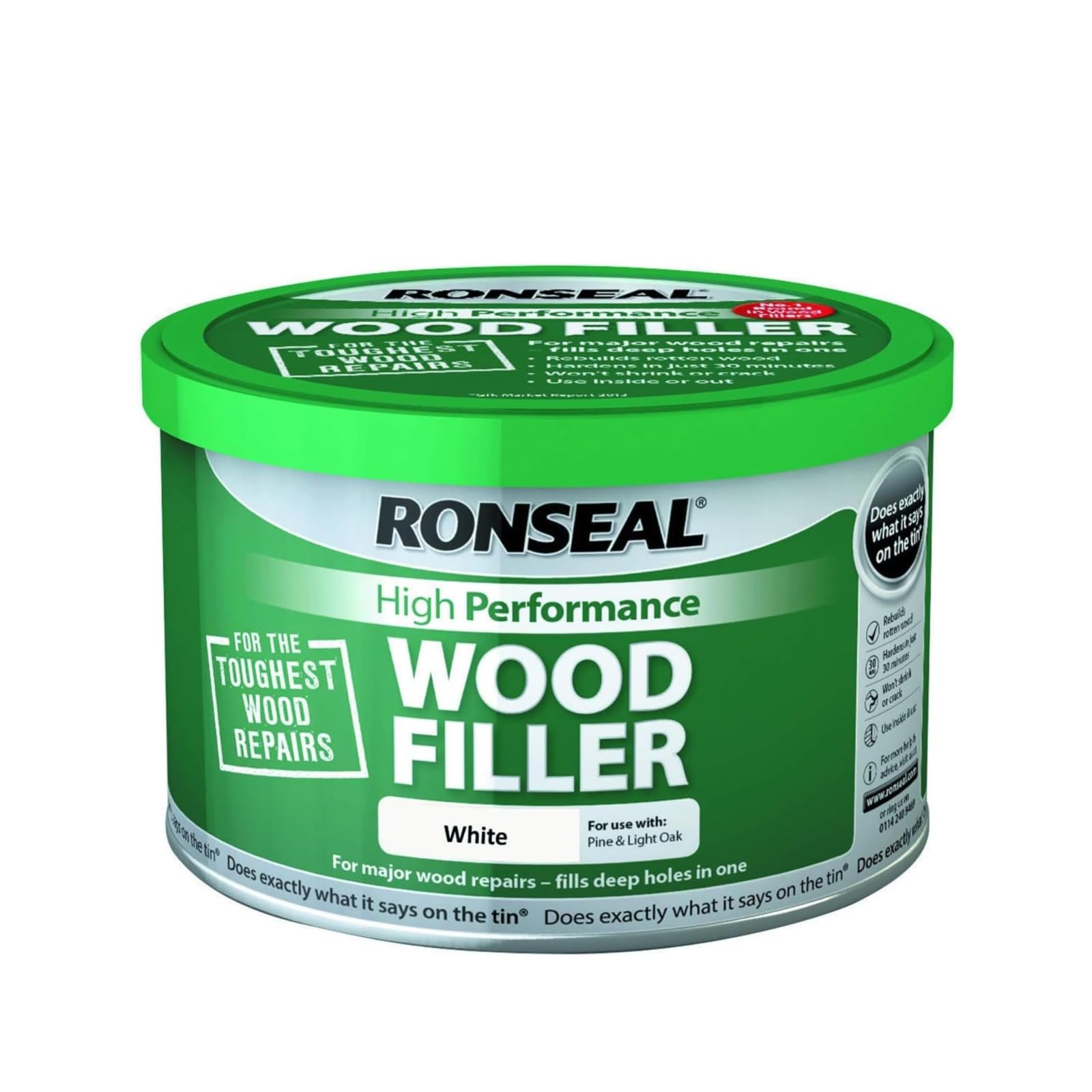 HOCHSTE® High Performance Wood Filler, 2-Part Deep Hole Repair for Wood, Fast-Setting, Drillable, Interior & Exterior Use, (White - Pine & Light Oak, 550g)