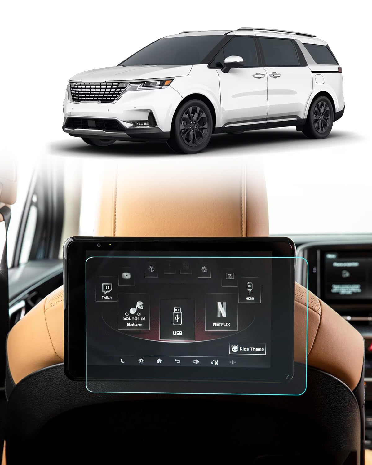 For 2024 Kia Carnival Screen Protector -(2PCS) 2021 2022 2023 2024 Carnival (SX/SX-Prestige) Accessories HD Transparent Nano Film Back Rear Seat TV Display Touch Screen Anti-Scratch Fingerprint