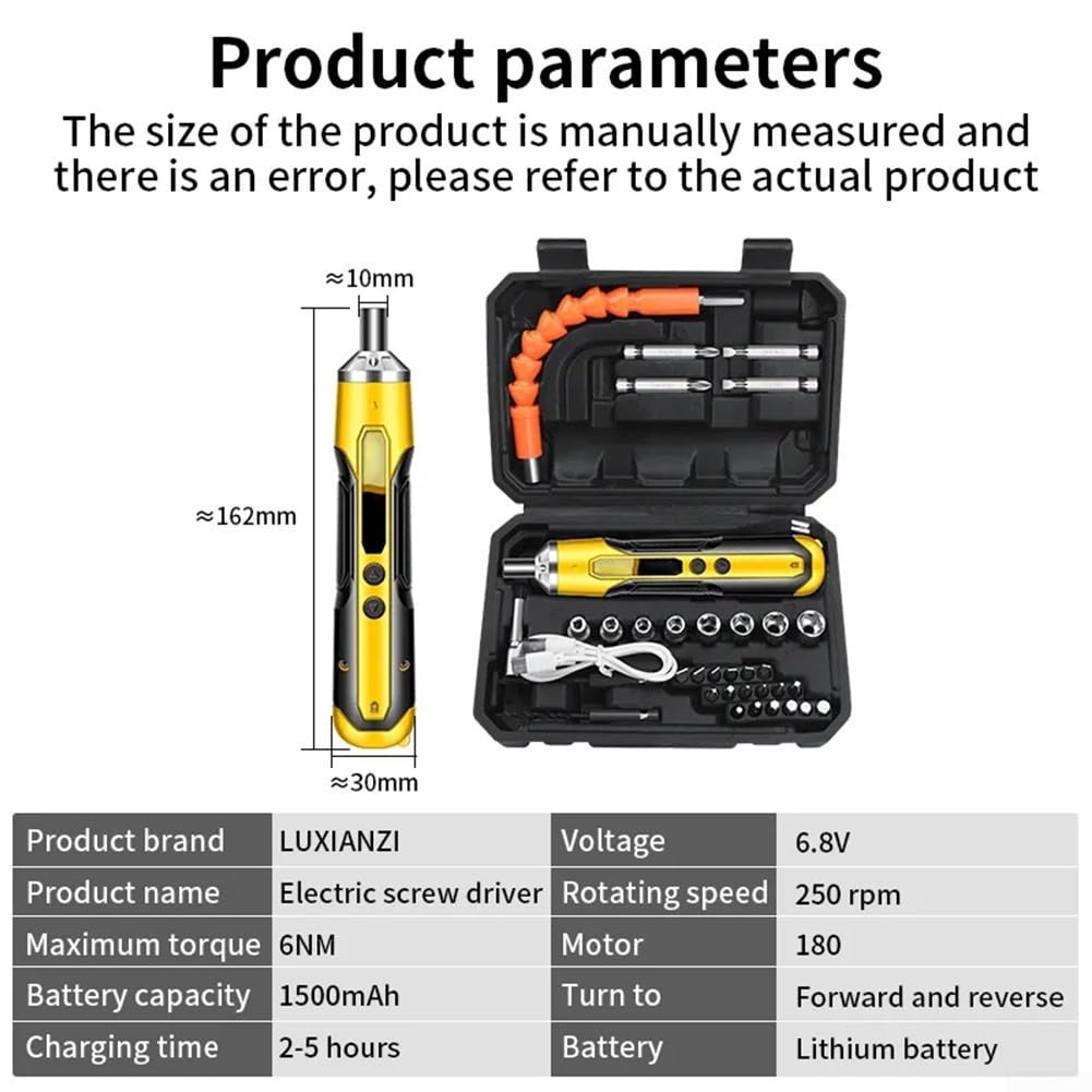 Ensemble de tournevis électriques sans fil 6,8 V - Tournevis rechargeable - Outil électrique - Batterie rechargeable - Mini perceuse magnétique - 162 x 30 x 10 mm (A)
