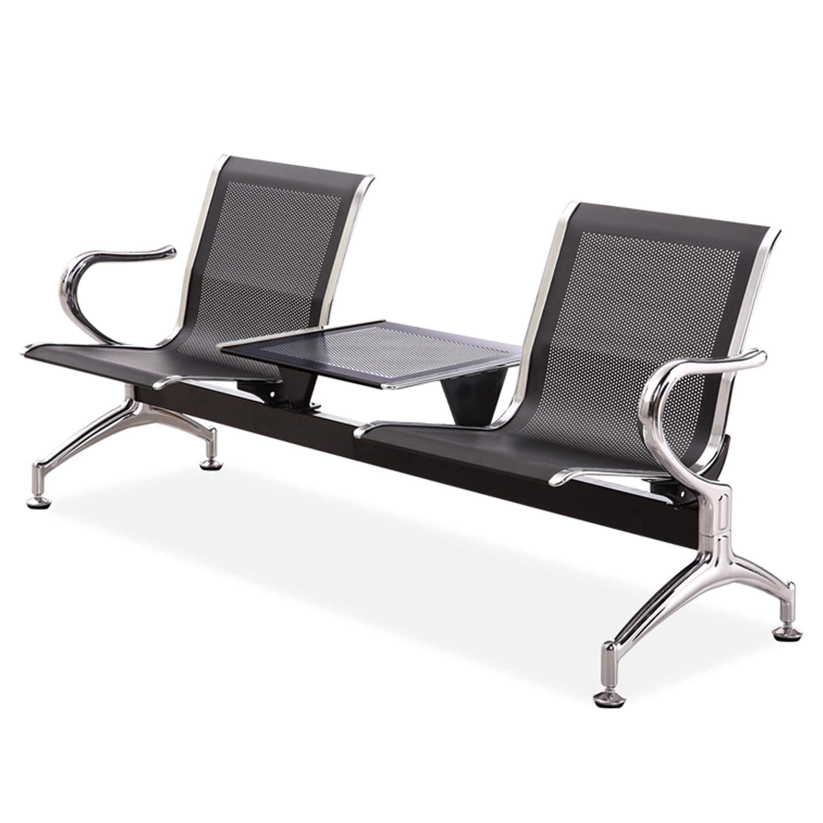 SaryEdge Black Airport Reception Chair with Table & Armrest, 2-Seater Sofa, Office Guest Bench for, Schools, Hair Salons - Durable & Stylish,