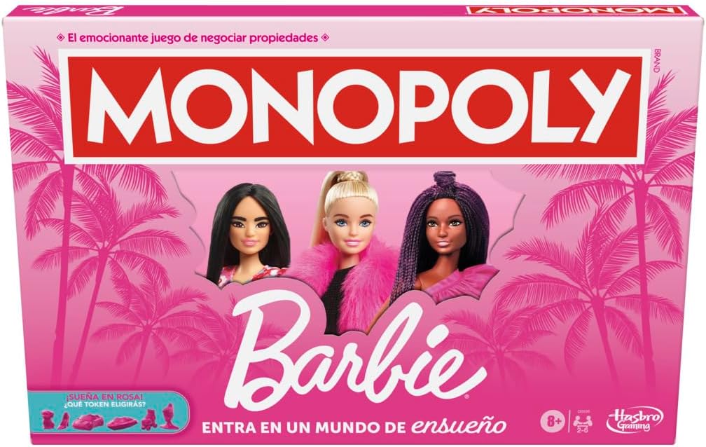 Hasbro Gaming Monopoly Barbie Fun Board Game for the Whole Family with 6 Pink Zinc Tokens Barbie for 2-6 Players Ages 8+