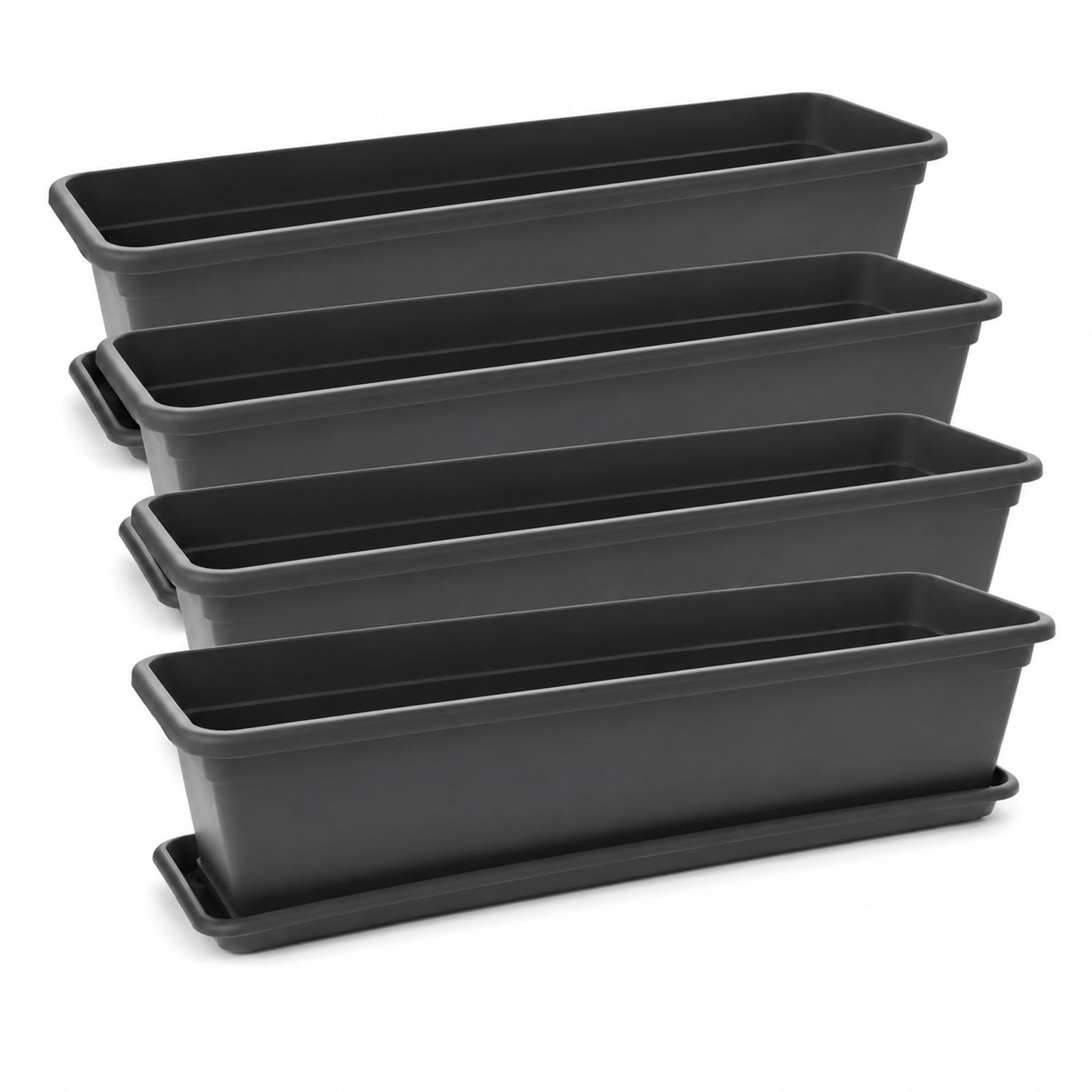 SUSTANIA Blumenkasten 80cm 4er Set mit Untersetzer – Balkon Blumenkasten Anthrazit, Balkonkasten Kunststoff UV-beständig, Blumenkästen für Balkongeländer & Fensterbank, Made in EU