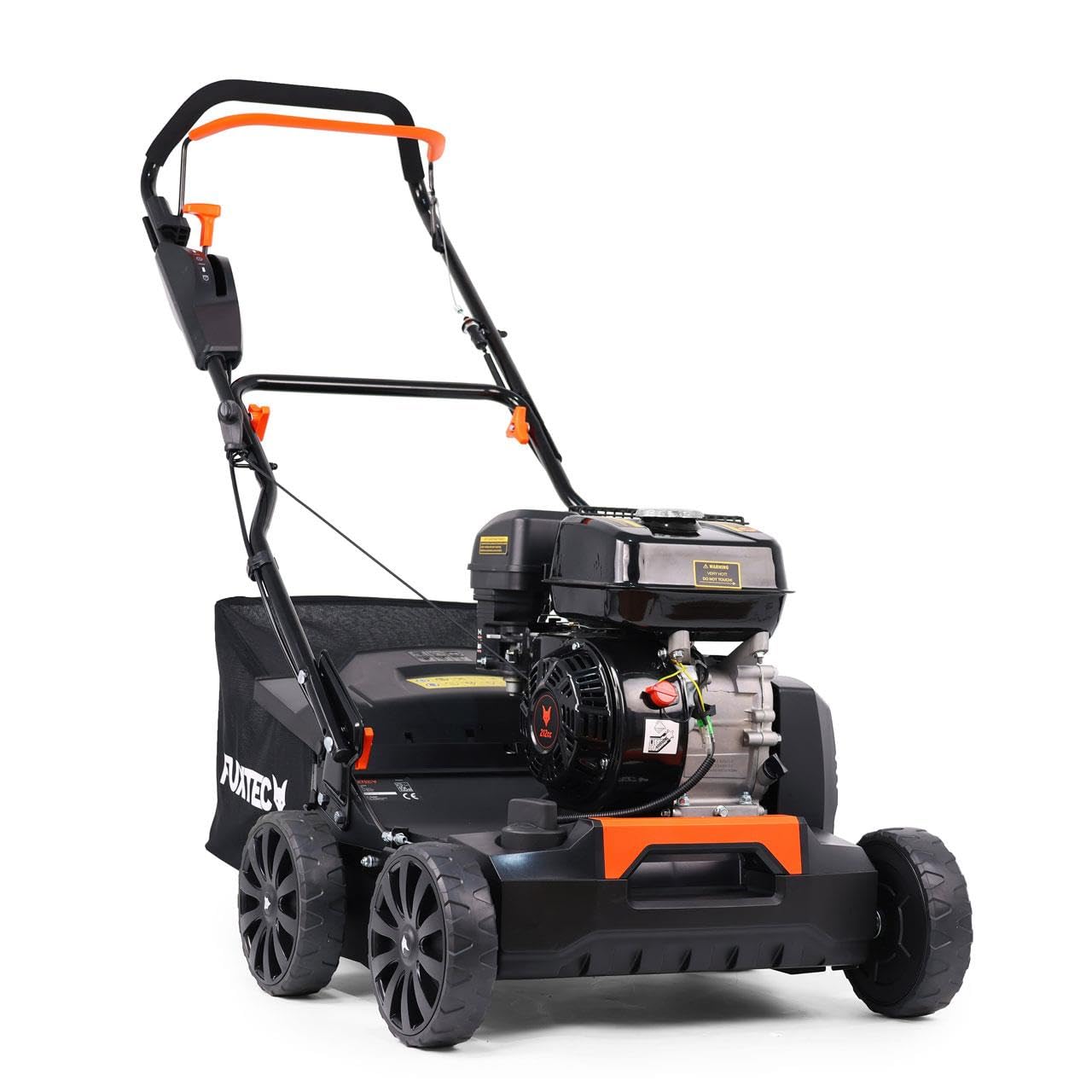 FUXTEC Scarificateur Aérateur Thermique 3en1 FX-BV240 Moteur 4 Temps 4,1kW Rouleau 18 Lames et 24 Griffes à Ressort Poignée de Transport et bac de ramassage de 45L