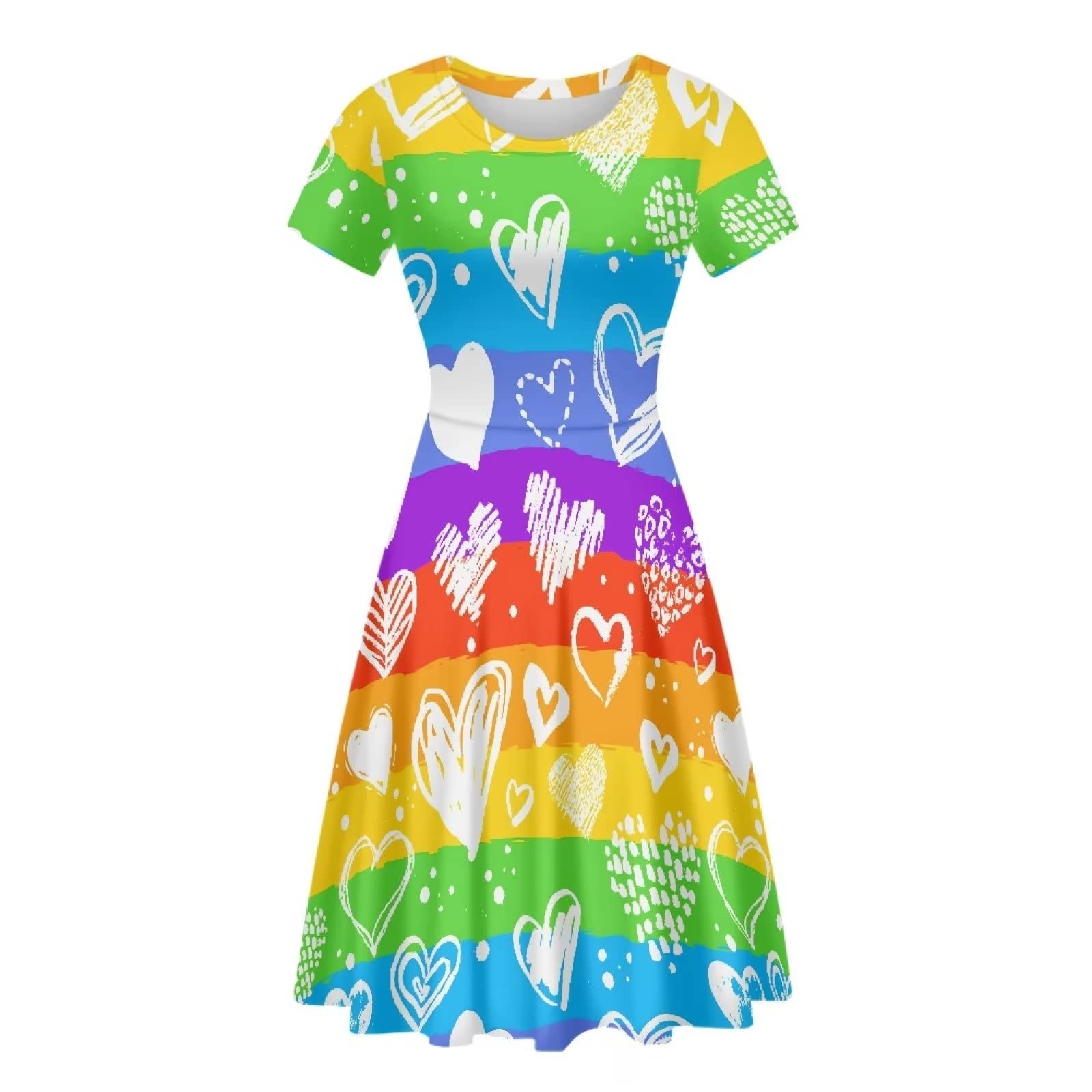 POLEROFloral Mushroom Dress for Women Plus Size Midi Dress Short Sleeve Summer Sundress Crew Neck A-Line Dresses