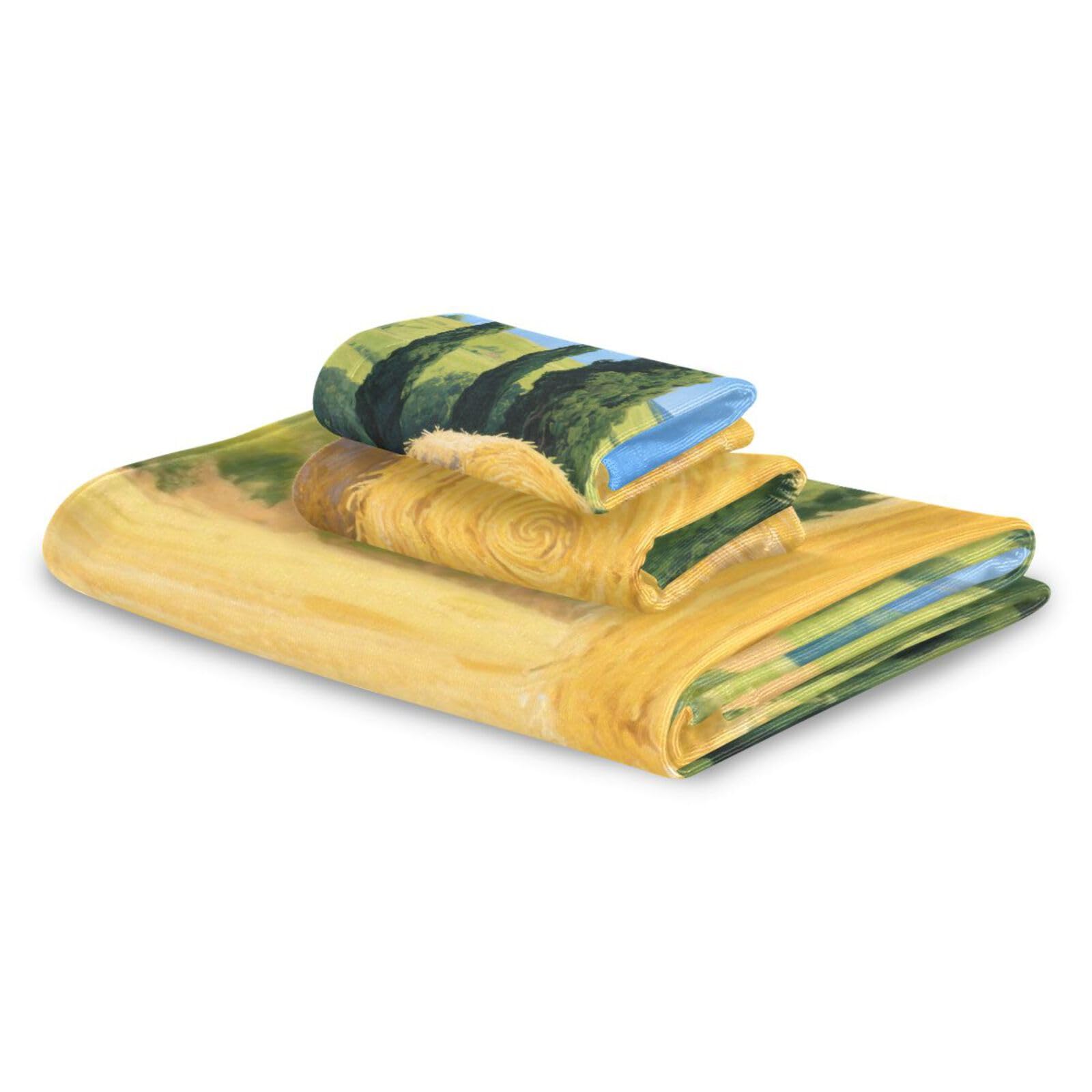 Set di 3 asciugamani per il viso con campi di grano autunnale giallo, 1 asciugamano da bagno, 1 asciugamano per le mani, 1 panno per la casa, cucina e famiglia