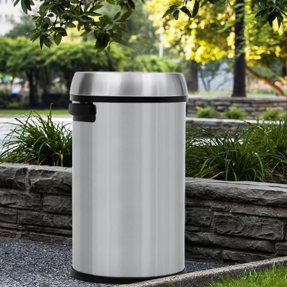 Image of GAOMON 65L /17Gal Open Top Heavy Duty Stainless Steel Outdoor Trash Can, Large Kitchen Round Can