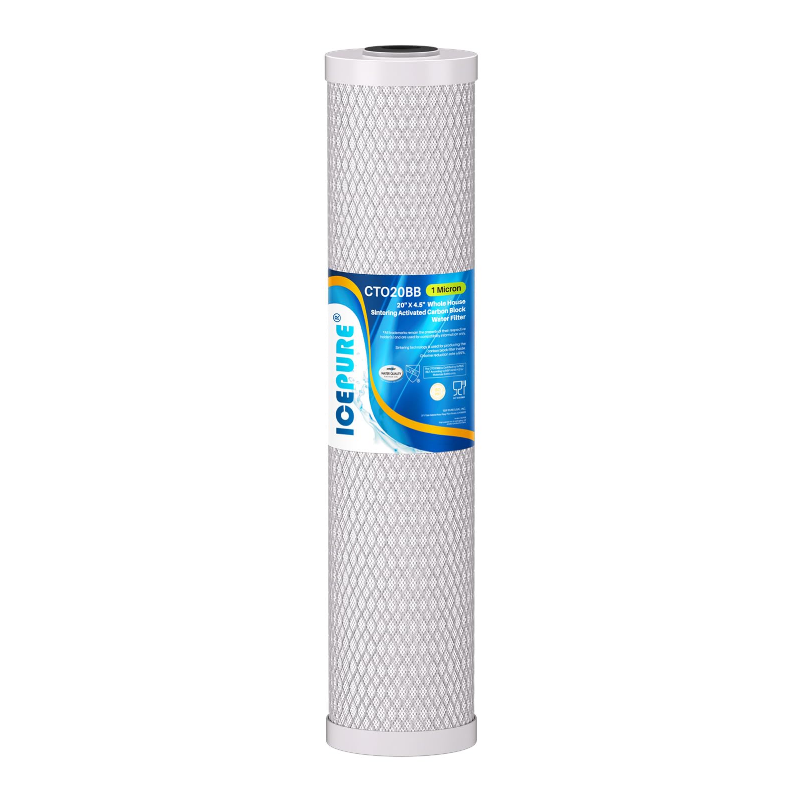 icepure 1 micron 20" x 4.5" whole house cto coconut shell activated carbon water filter cartridge replacement for fc25b, epm-20bb, cb-bb-20, db20p, ep-20bb, cto-f20b-5, f3wgb32bm, 155783-43, 1 pack
